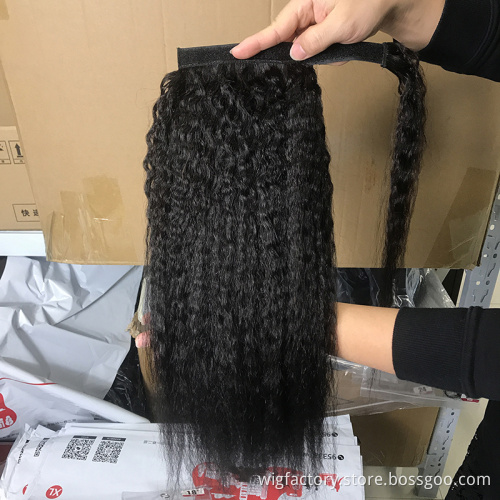 Brazilian cuticle aligned  human hair ponytail extension,black long ponytail clip on hair extensions